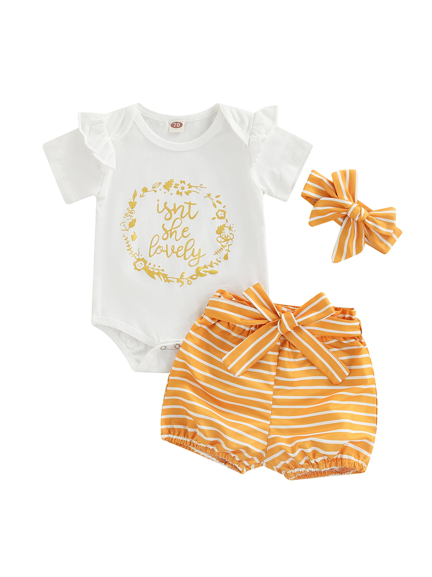 US Newborn Baby Girl 3Pcs Outfits Romper Tops Shorts Headband Set Infant Clothes 