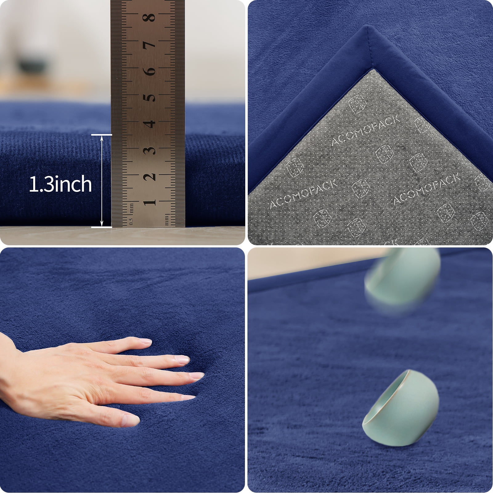 Baby Play Mat for Floor,1.2" Thick Memory foam Tummy Time Mat,Soft Coral Velvet Nursery Rug,Extra Large Non Slip Crawling Mat for Toddlers,Infants,Tatami Mat for Living Room(Dark Blue,59"X79")