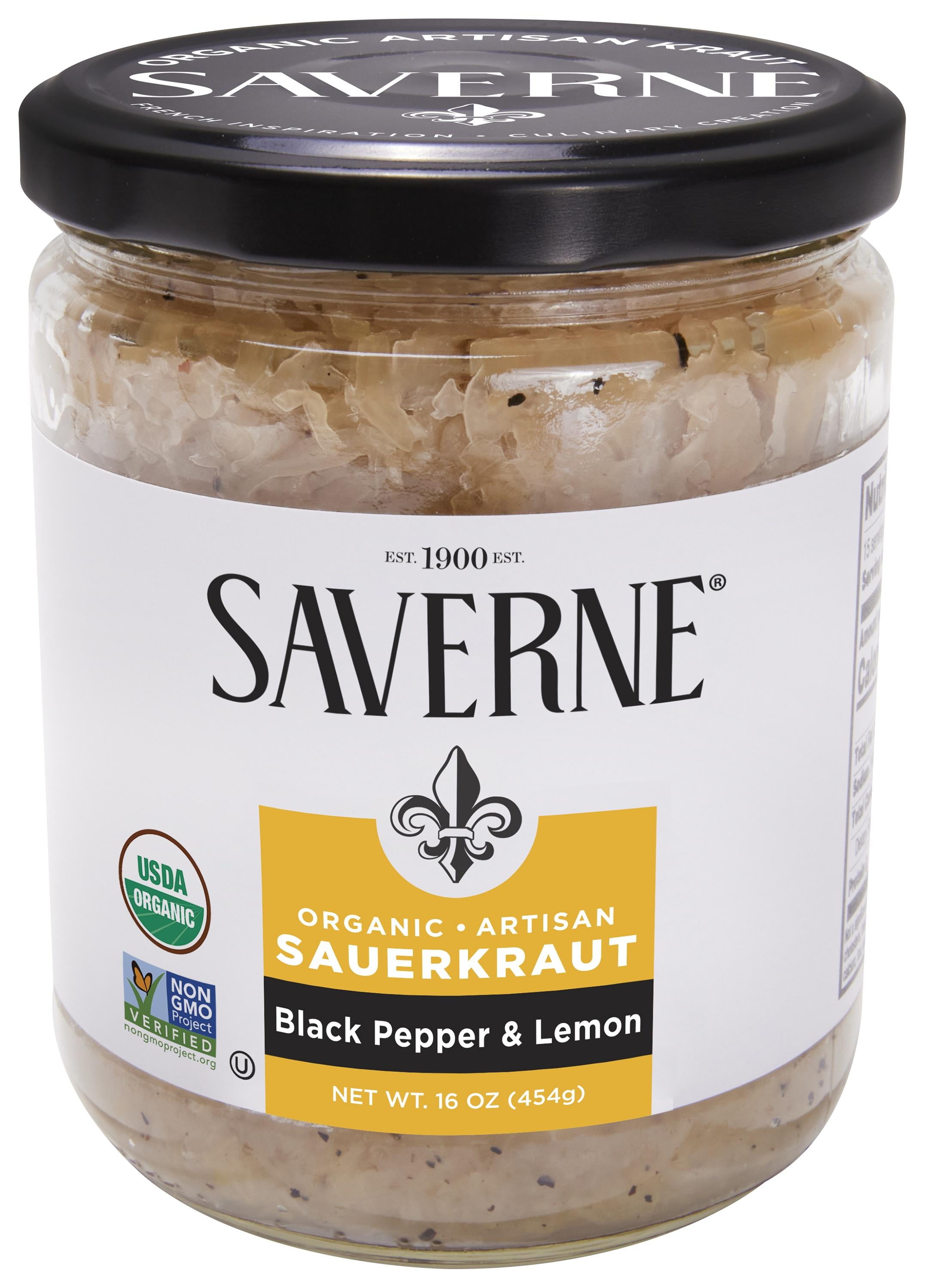 (3 pack) Saverne Black Pepper & Lemon Organic Sauerkraut / 16oz Glass