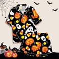 thumbnail image 4 of Youmylove Halloween Pajamas Sets Teen Children'S Fashion Halloween Printed Button Down Short Sleeve Tops + Shorts Pajama Set Girls Cute Print Pajamas, 4 of 5