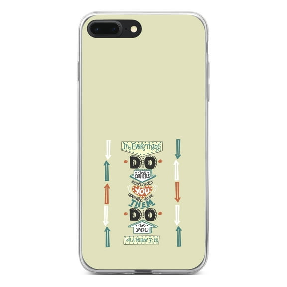 DistinctInk Clear Shockproof Hybrid Case for iPhone 7 PLUS / 8 PLUS (5.5" Screen) - TPU Bumper, Acrylic Back, Tempered Glass Screen Protector - Matthew 7:16 - Do Unto Others