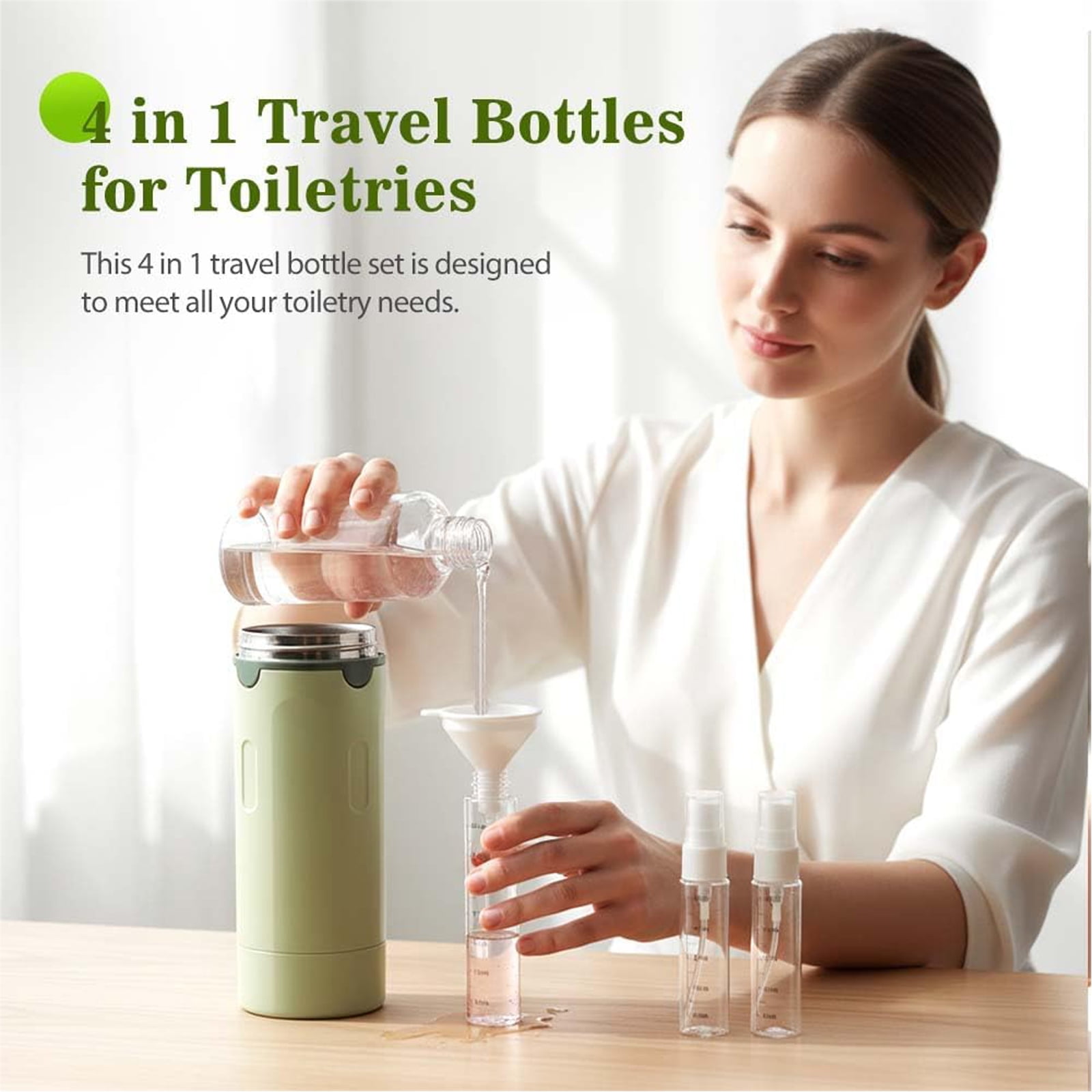 4-in-1 Travel Dispenser Bottle,4-in-1 Refillable Travel Dispenser Bottles for Toiletries,Portable Leak Proof Pump Toiletry Containers with Scale and Label,for Shampoo Lotion Conditioner Cream