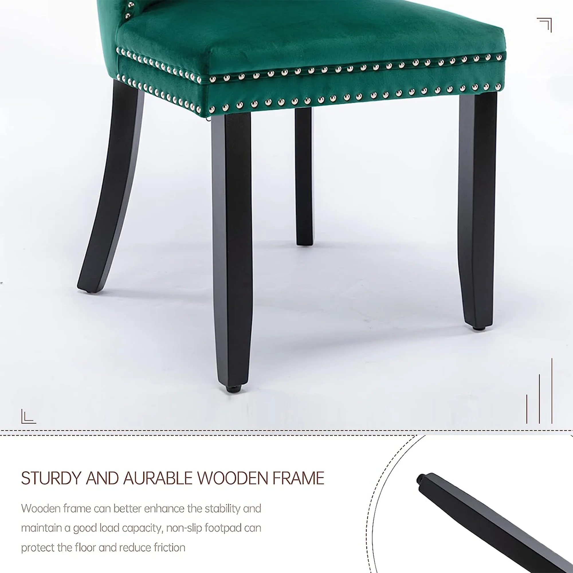 Dining Chairs Set of 2, Upholstered High-End Tufted Dining Room Chair with Back Ring and Nailhead Trim, Modern Velvet Kitchen Chairs with Solid Wood Legs for Kitchen, Home,Green,
