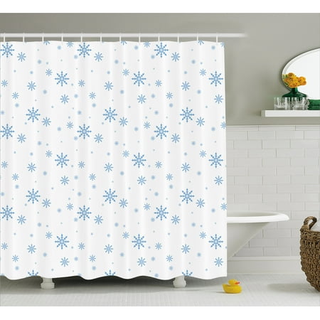 - Winter Shower Curtain, Cold December Design Simple Seasonal Snowy Weather Ice Frost Gentle Winter Icons, Fabric Bathroom Set with Hooks, 69W X 70L Inches, Blue White, by Ambesonne