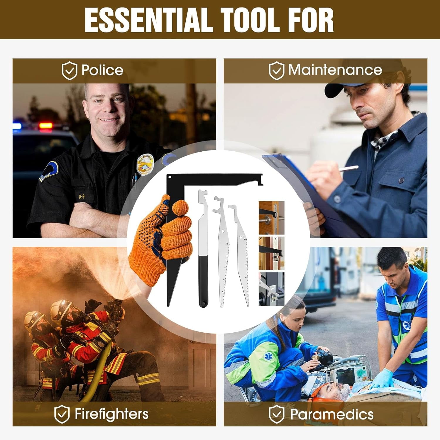 Multi-Purpose Firefighting Tool Set - Made of Spring Steel, Suitable for Firefighters, EMS - Upgraded L-Shape Design for Ruggedness and Durability, with Holes at the Top for Easy Hanging