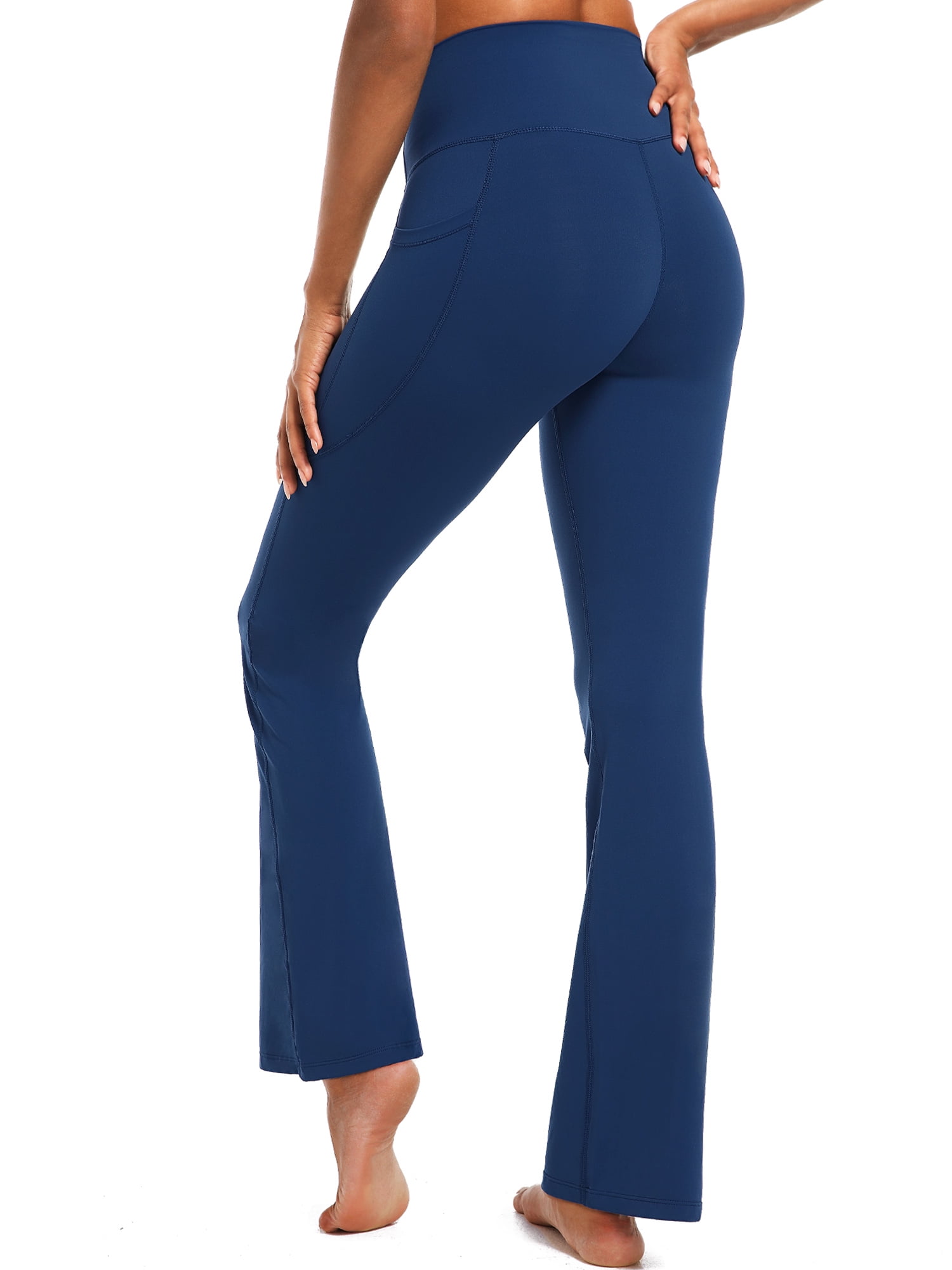 NELEUS Womens Flare Leggings for Yoga Workout Lycra High Waist Stretch Bootcut Pants with Two Pockets,Navy Blue,US Size S