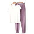thumbnail image 5 of Juslio Ladies Pajamas Solid Homewear Modal V-Neck Tops and Pants Fashion 2 Piece Matching Pajamas Sets 2XL, 5 of 6