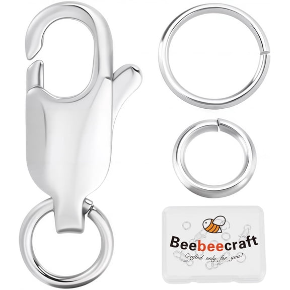 1 Box 20Pcs Lobster Claw Clasps Large Platinum Plated Brass Jewelry Lobster Clasps with 40Pcs 6/7mm Open Jump Rings for Bracelets Necklace Jewellery Making