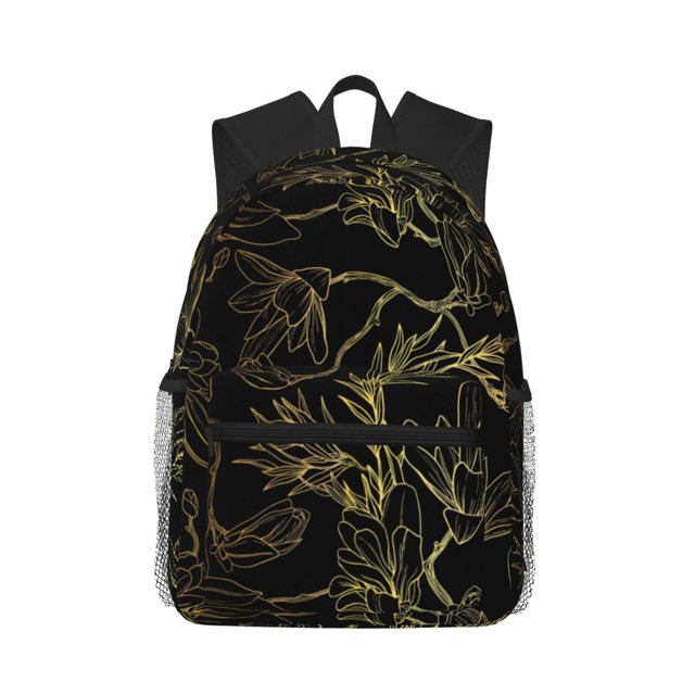 Disketp Gold Gloss Outline Floral Mochila Ligera Clásica con Múltiples Bolsillos, Mochila Casual para Hombre y Mujer, Ideal para Escuela, Trabajo y Viajes
