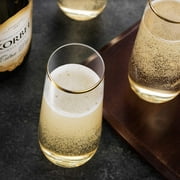 48 Pack Stemless Plastic Champagne Flutes Disposable 9 Oz Gold Rim Clear Plastic Toasting Glasses Shatterproof Recyclable and BPA-Free