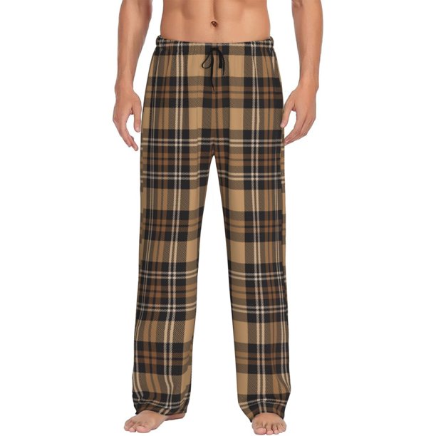 Balery khaki coffee plaid Pantalones de pijama para hombre, pijama ultraligero, pantalón de descanso-Large