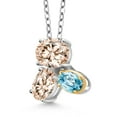 thumbnail image 2 of Gem Stone King 925 Silver and 10K Yellow Gold Peach Morganite and Blue Zircon Pendant Necklace for Women (2.30 Cttw, Oval 8X6MM, 7X5MM and 6X4MM, Gemstone October Birthstone, with 18 inch Chain), 2 of 4
