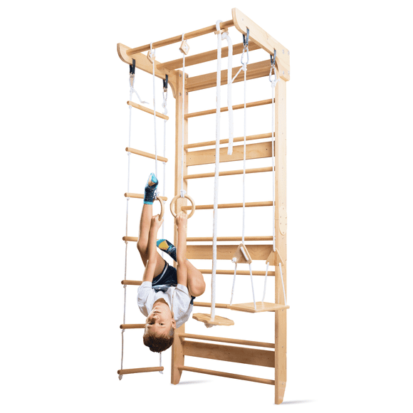 Wooden Swedish Ladder Wall Set – Kids Stall Bars for Exercise – Swedish Gymnastic Wall Gym – Playground