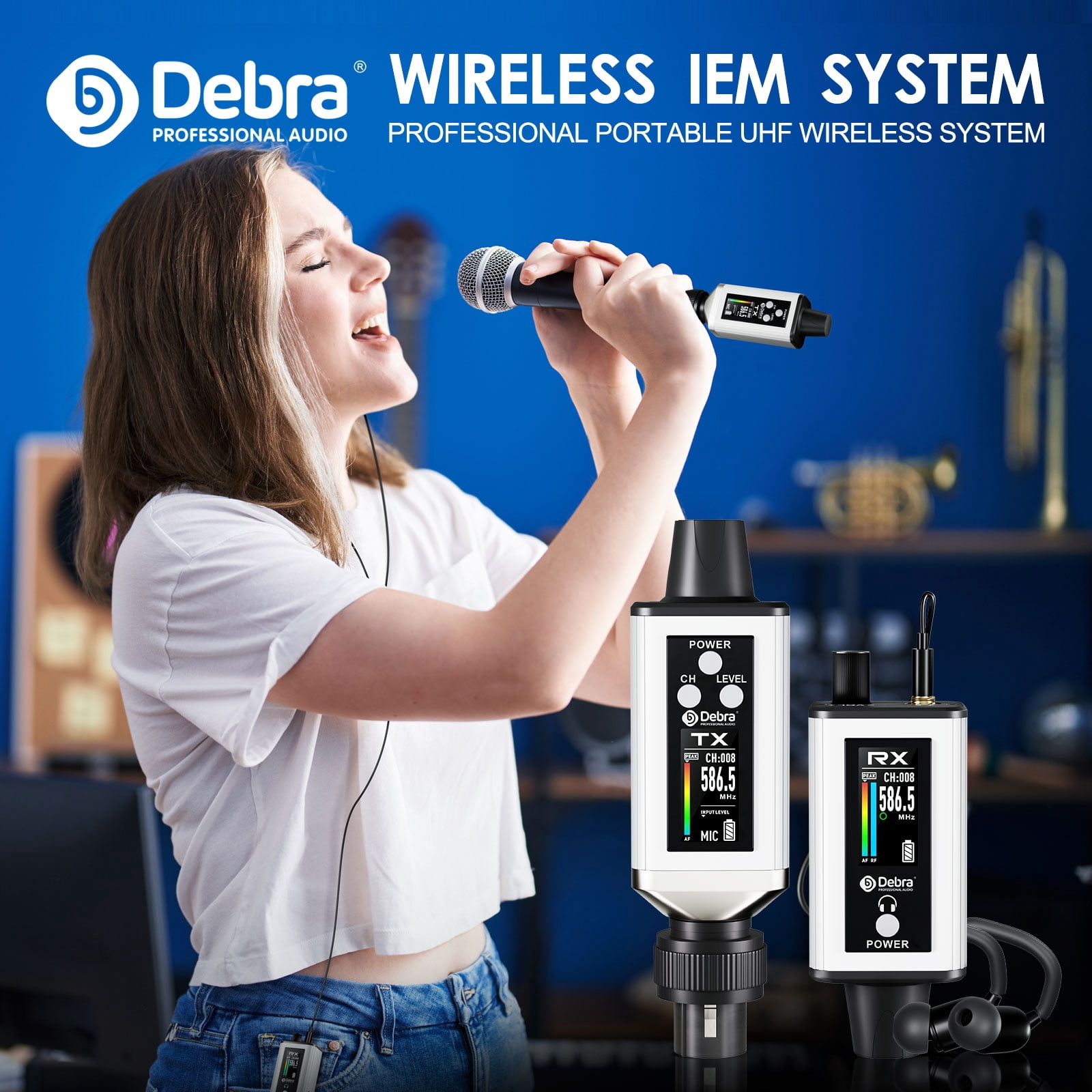 D Debra Audio PRO EMX-1 UHF Mini Wireless In-Ear Monitor System, Rechargeable with Monitor Type for Stage, Band, Studio, Musician, Monitor (1 Transmitter & 1 Receiver)