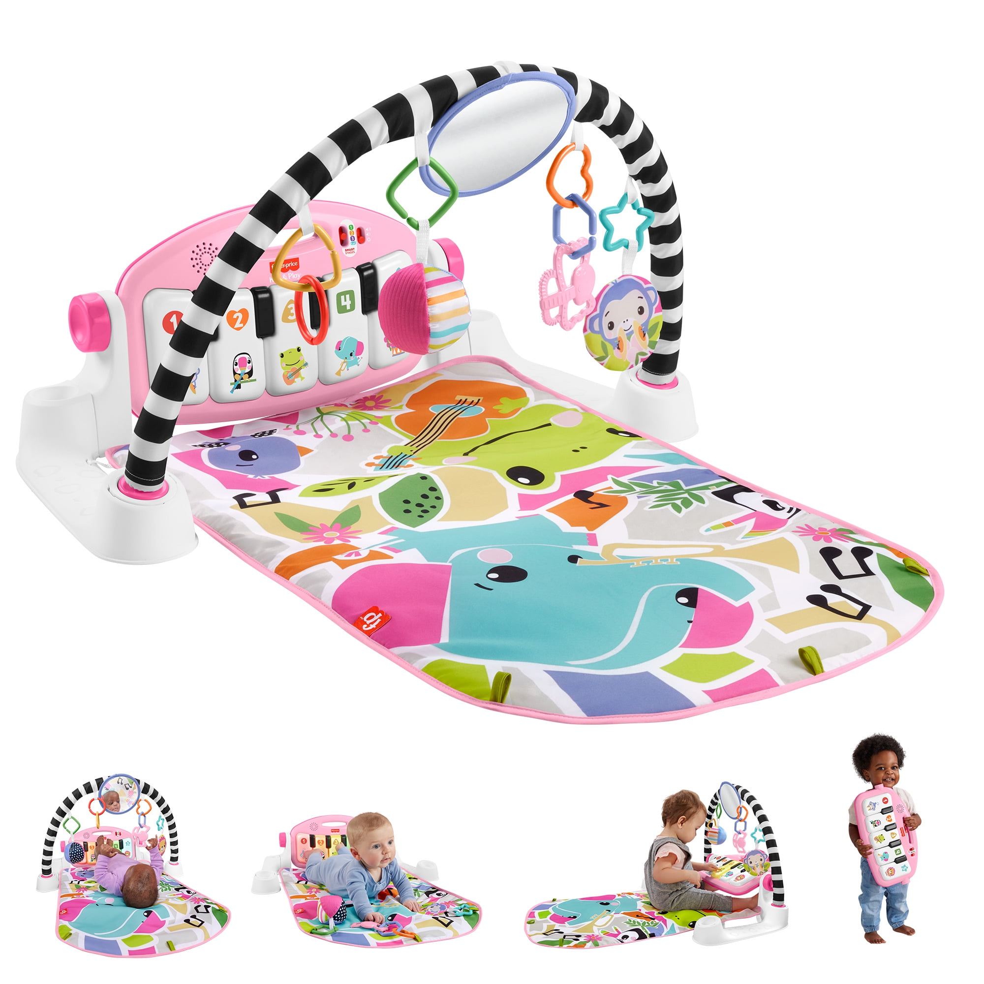 Fisher-Price Glow and Grow Kick & Play Piano Gym Baby Playmat and Rattle ‘n Rock Maracas Toy Bundle for Newborns, Blue