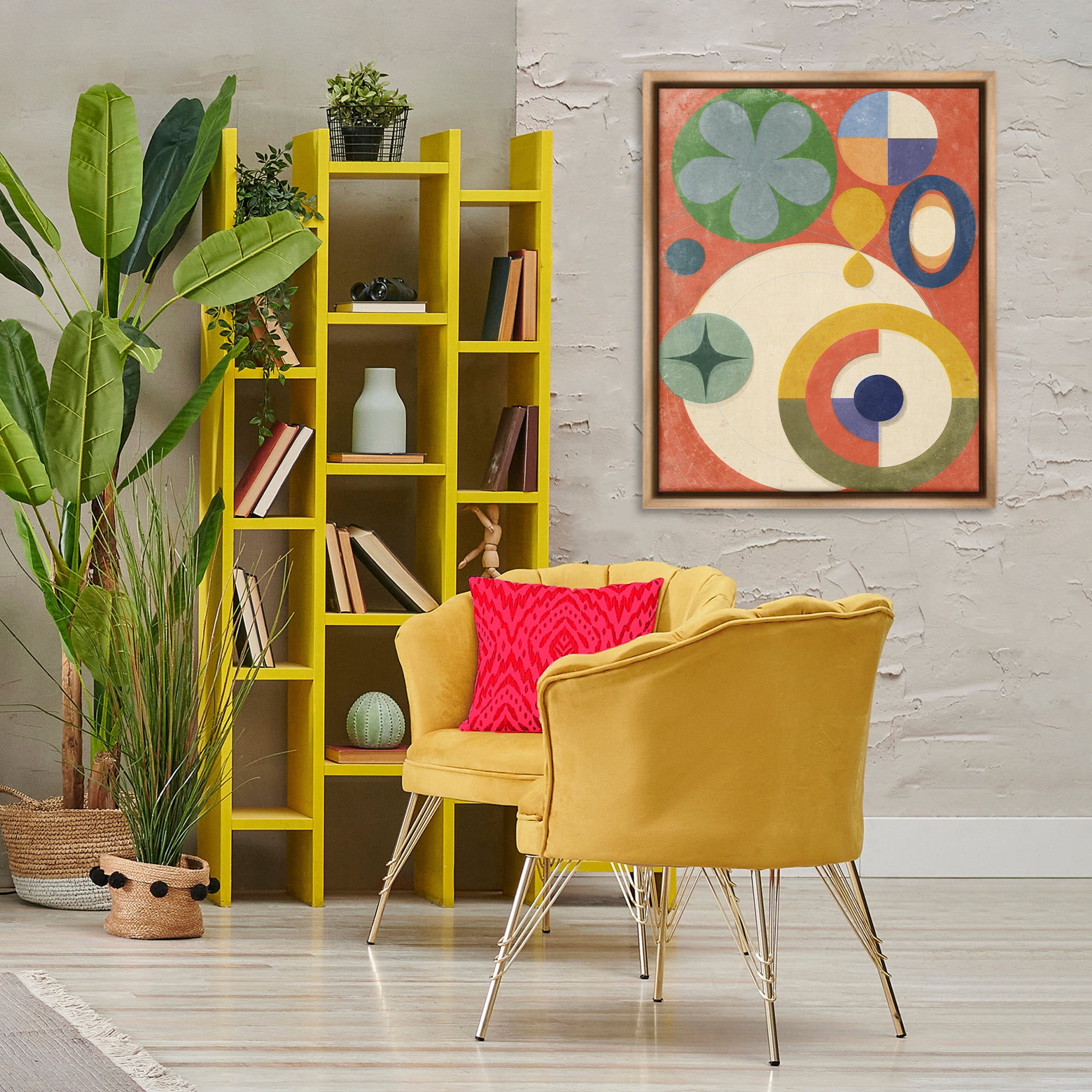 Stupell Industries Retro Overlapping Shapes Abstract Painting Brown Floater Framed Canvas Art Print Wall Art, 25 x 31