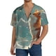 thumbnail image 1 of Balery Starry Sky Cloud Fox Camisa Casual de Manga Corta con Botones para Hombre, Texturizada, Estilo Cubano, para Playa, Verano-Large, 1 of 5