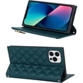 thumbnail image 4 of Crossbody Wallet for iPhone 12 Pro Max Case with Adjustable Lanyard Strap Card Holder 6.7",PU Leather Zipper Handbag Purse Kickstand Lattice Pattern Cover Case for Men Women Girl,Dark Green, 4 of 13