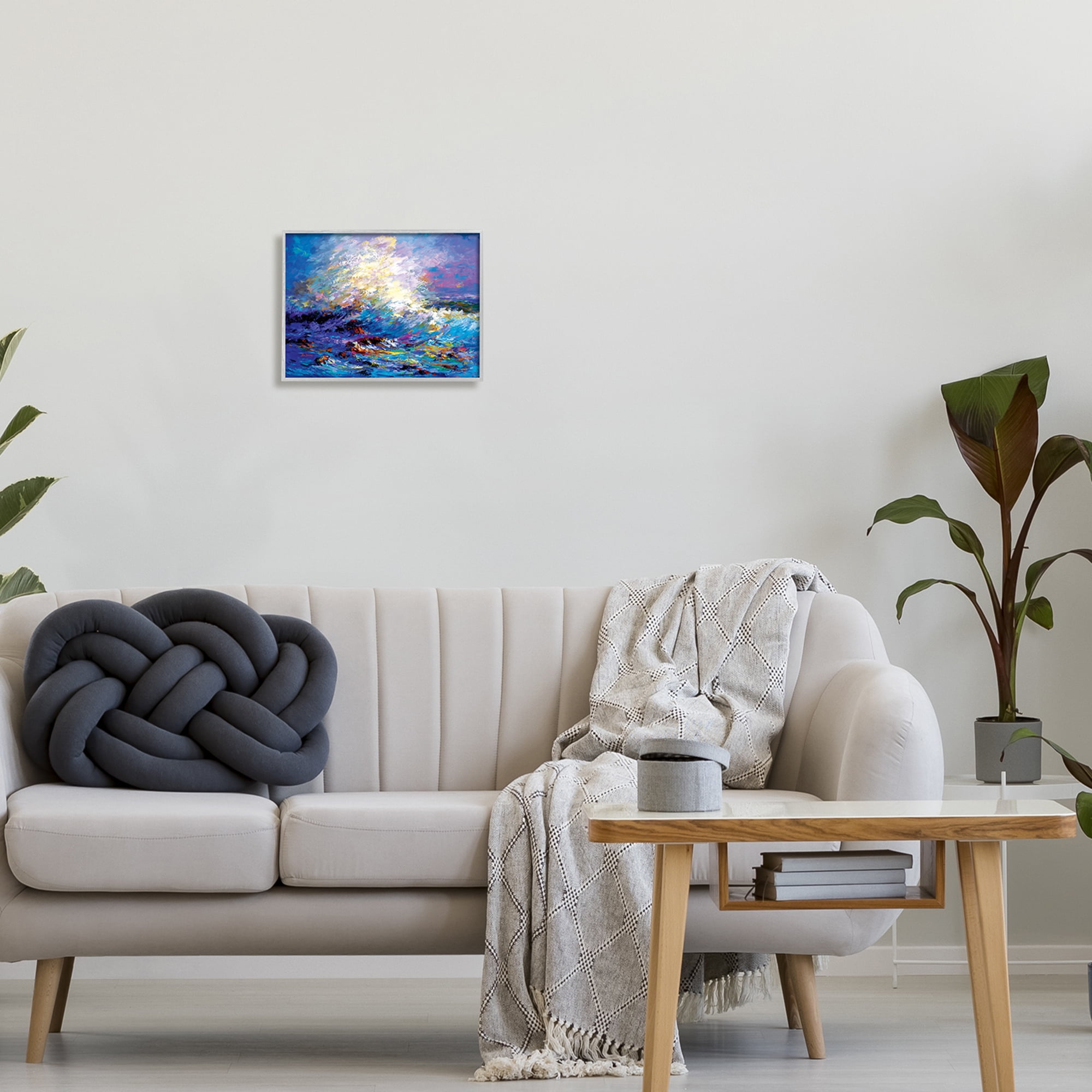 Stupell Industries Abstract Colorful Ocean Waves Landscape Painting Gray Framed Art Print Wall Art, 14 x 11