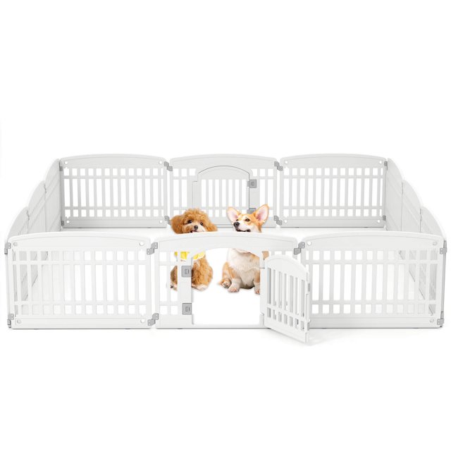 Costway 12 Panel Plastic Dog Playpen with Lockable Gate for Small & Medium Sized Dogs