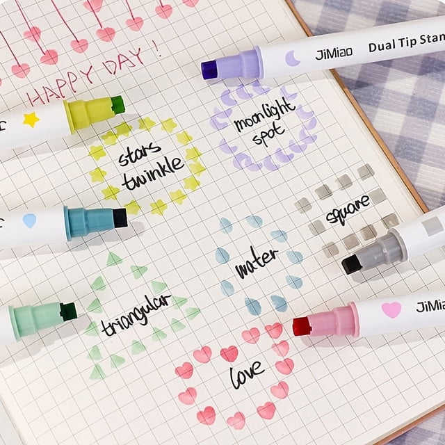 6-Pack Cute Highlighters Markers with Dual Tips - Perfect for Drawing, Journaling, Art & Crafts!