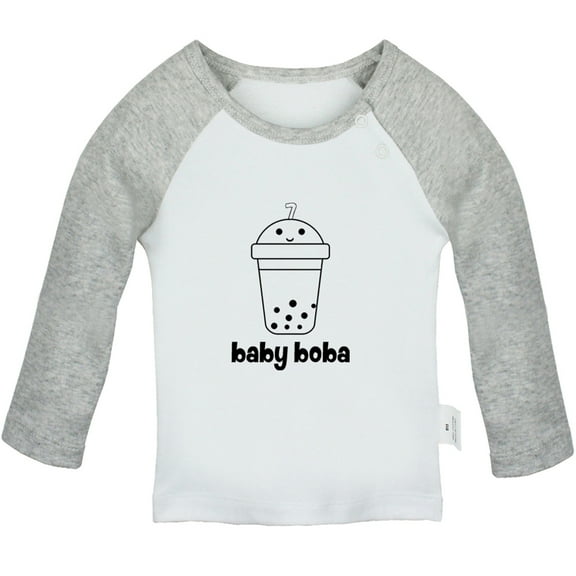 Baby Boba Funny T shirt For Baby, Newborn Babies T-shirts, Infant Tops, 0-24M Kids Graphic Tees Clothing (Long Gray Raglan T-shirt, 0-6 Months)