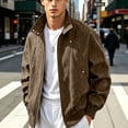 thumbnail image 2 of Men's Bomber Jacket Vintage Matte Textured Elastic Cuffs Zip Up Jacket Casual Loose Stand Collar Outer Coat With Pockets Fashion Commute Bomber Jacket, 2 of 9