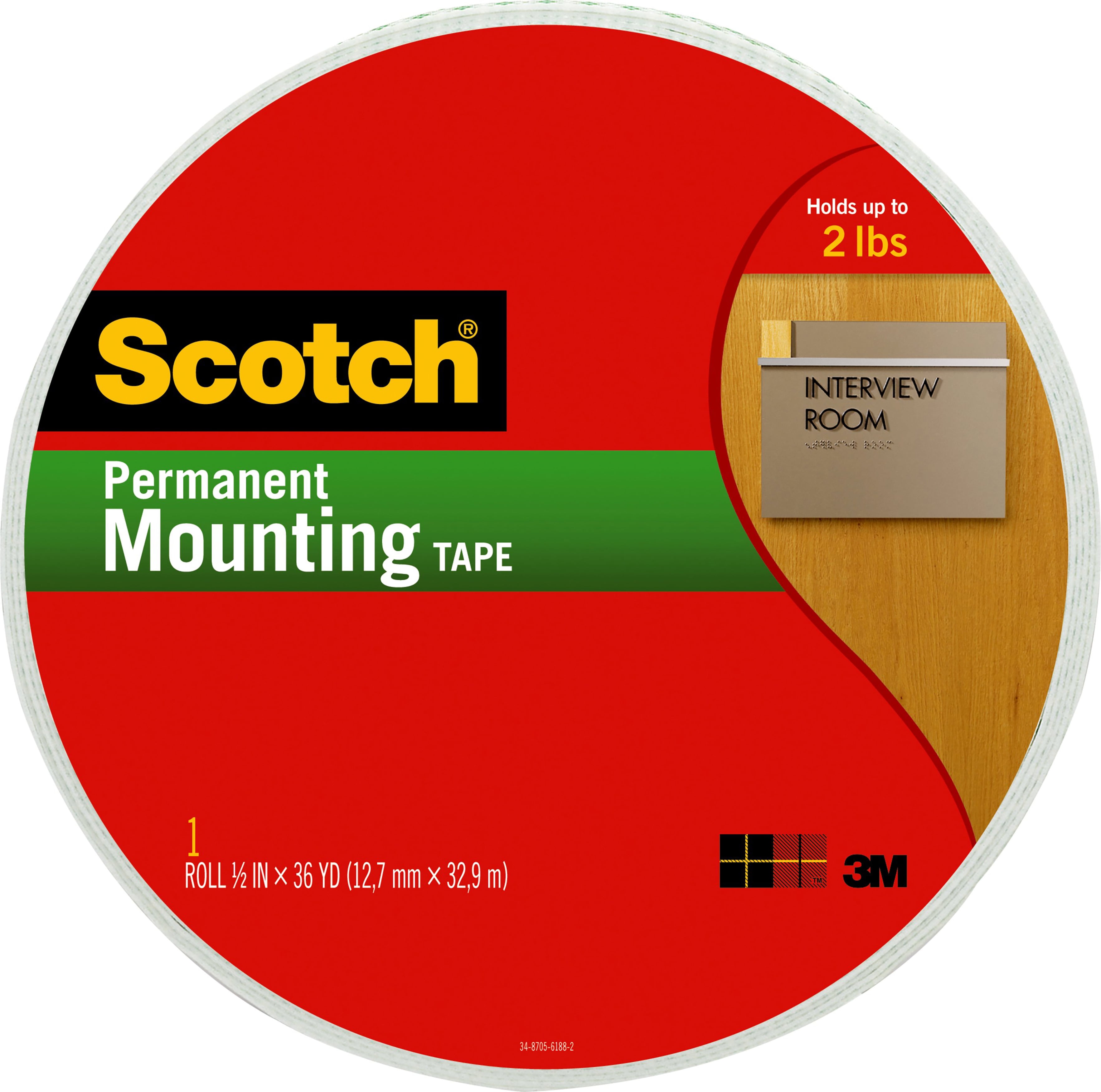 Scotch Double Sided Permanent Mounting Tape, 3/4 in W X 38 yd L, White
