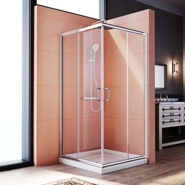 Sunny Shower Sliding Shower Door Corner Entry Shower Enclosure 34" D x 34" W x 72" H in Chrome Finish (Shower Base Not Included)