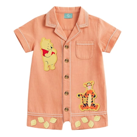 Winnie The Pooh Baby Boy Linen Romper, Sizes 0/3 Months-24 Months