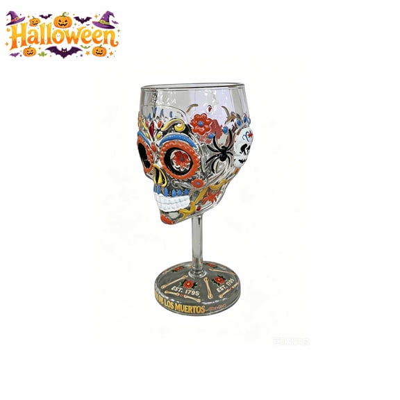 FEOLGEHLY Halloween Decorations Indoor, Thanksgiving Fall Decor Collector's Goblet Artistics Glass Skull-Shaped Wine Glass Adorned with Floral Patterns Ideal for Home Bar Holiday Decor