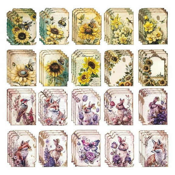 60Pcs Vintage Scrapbooking Paper Decoupage for Furniture Crafts Plants Antique Looking Papers