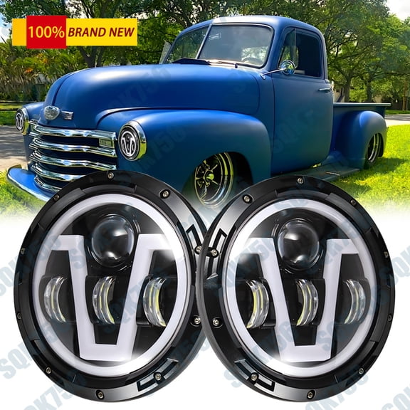 For Chevrolet Truck 3100 1947 1948 1949 1950-1958 7" inch LED Headlight Halo DRL