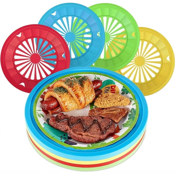 NOGIS Set of 12 Reusable Paper Plate Holders 10.4" in Assorted Vibrant Colors - Fits 9" Paper Plates - Sturdy and Firm, Great for Parties, Camping, BBQ, Picnic (Assorted Colors)