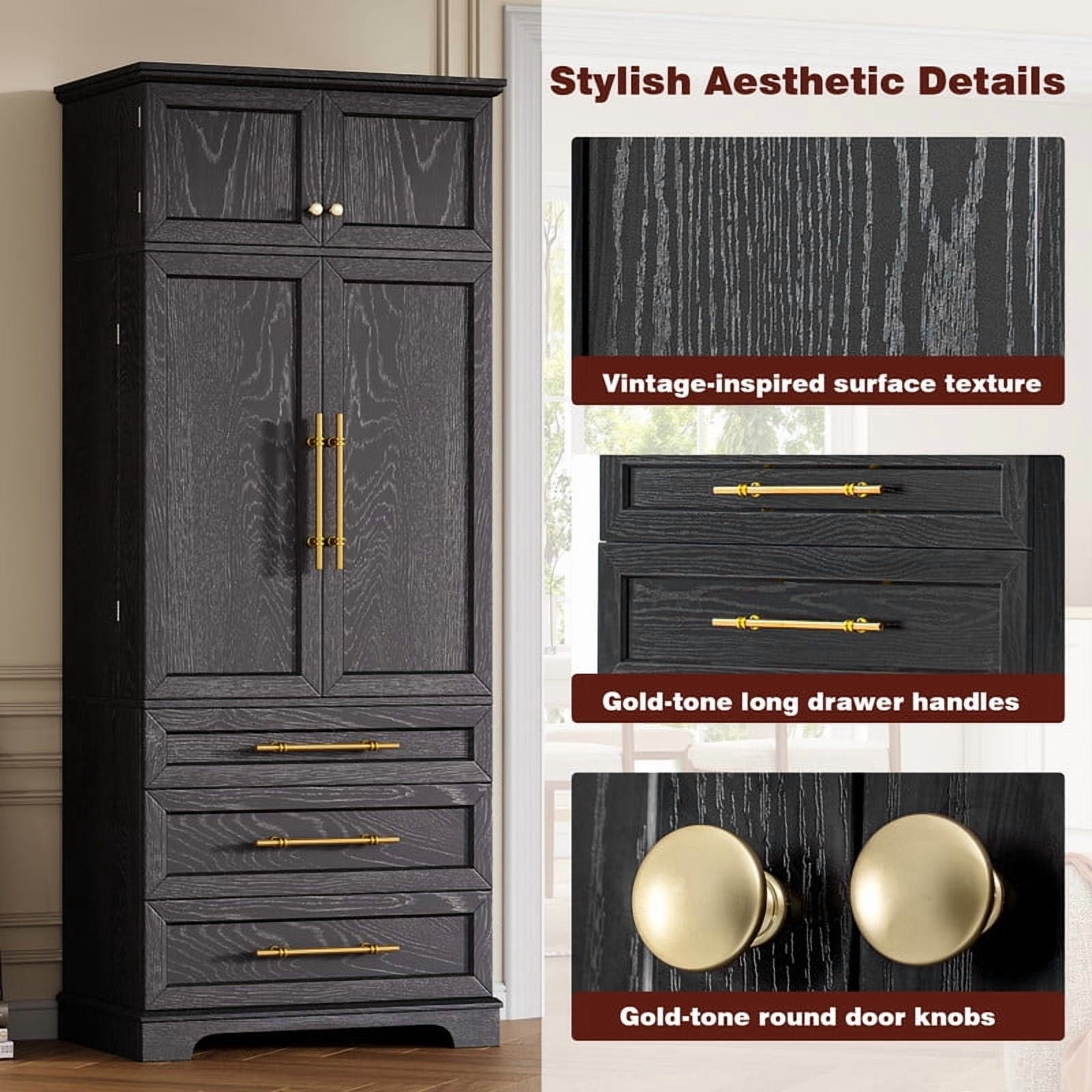 Farmhouse Kitchen Pantry with Drawers, Sideboard Storage Cabinet with Adjustable Shelves, Freestanding Versatile Cupboard