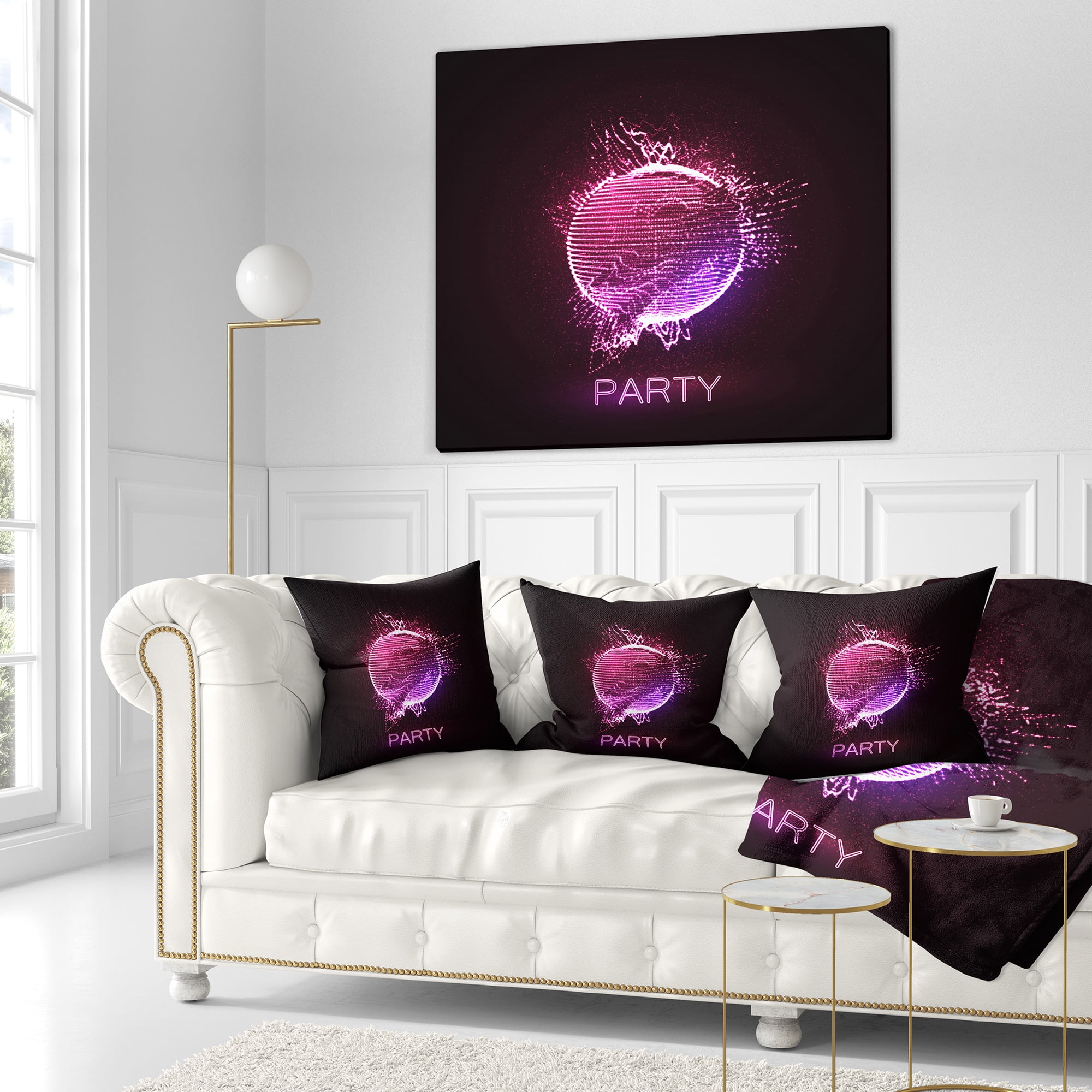 Designart Purple Party Neon Sign - Abstract Throw Pillow - 16x16
