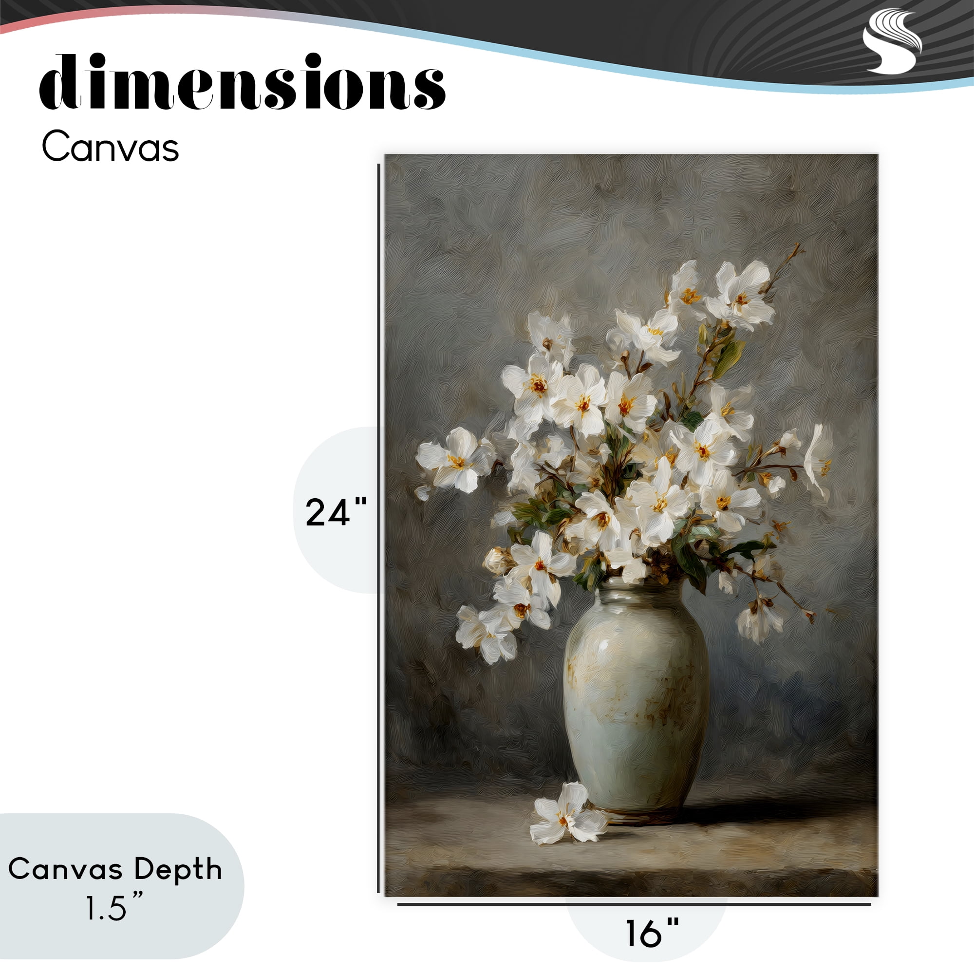 Stupell Industries Full White Flowers in Vase Canvas Wall Art, design by Petal Prints Design