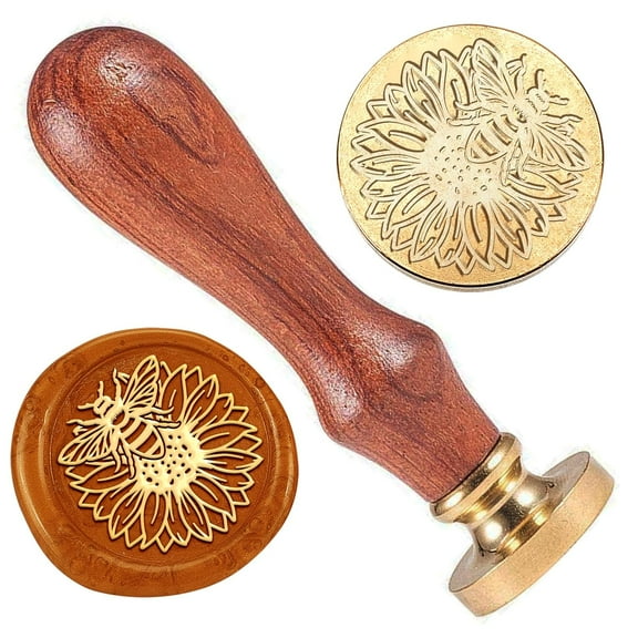 Sunflower Bee Wax Stamp Set 1" Vintage Brass Stamp Head with Wooden Handle for Envelopes Invitations Gift Packaging for diy