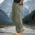 thumbnail image 5 of CONZONE Mens Linen Pants Wide Leg Elastic Waist Drawstring Joggers For Men Baggy Casual Summer Trousers With Pockets, 5 of 7
