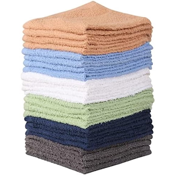 100% Cotton – 24 Pack Wash Cloth Set – Flannel Face Cloths, Highly Absorbent and Soft Feel Fingertip Towels (Multi, Pack of 24)