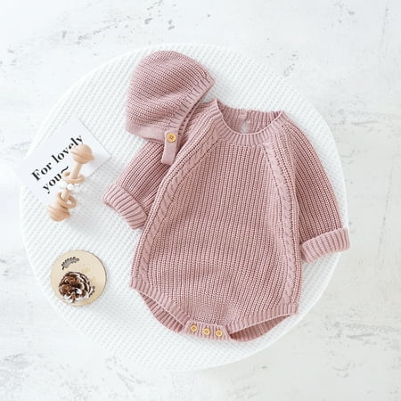 

Baby Girls BoysCotton Autumn Long Sleeve Romper Bodysuit Hat Clothes