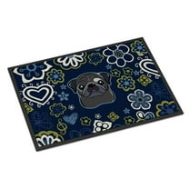 Carolines Treasures BB5114JMAT 24 x 36 in. Blue Flowers Black Pug Indoor or Outdoor Mat