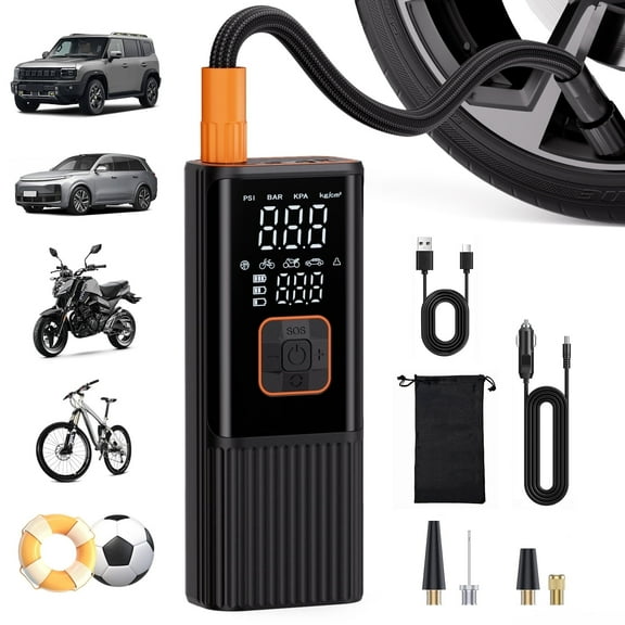 REHOTTOP Tire Inflator, 180PSI Portable  Air Compressor with 12V DC, Inflate Bicycle Pump, Electric Tire Pump for Car, Bike, Motorcycle, Balls