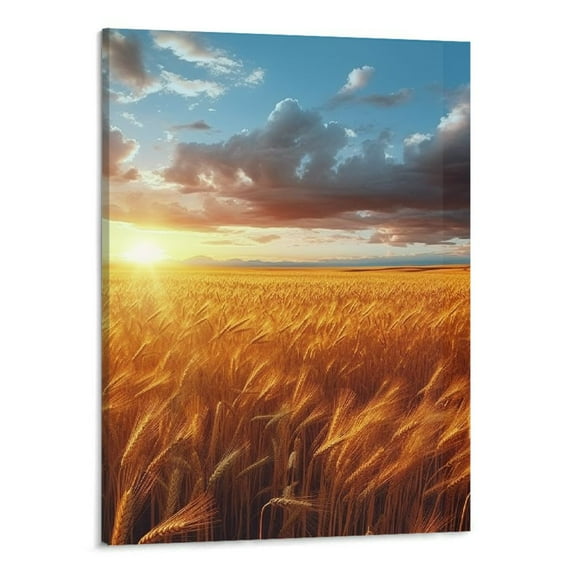 Shiartex Fall Decor Sunset Wheat Field Canvas Wall Art Picture 16x20in for Living Room Bedroom 16x20in