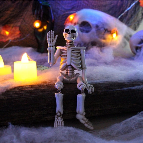 Halloween Skeleton Ornament Waving Hands Skull Resin Craft Tabletop Decor Spooky Figure Haunted House Party Yard Garden Decoration Reusable Holiday Accent Indoor Display Ornament