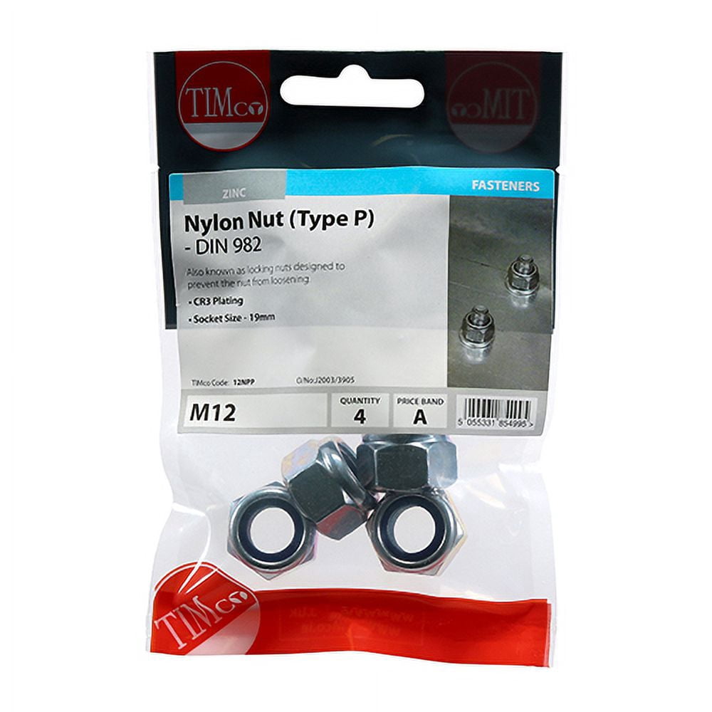Timco - Nylon Nuts - Type P - Zinc (Size M12 - 4 Pieces)