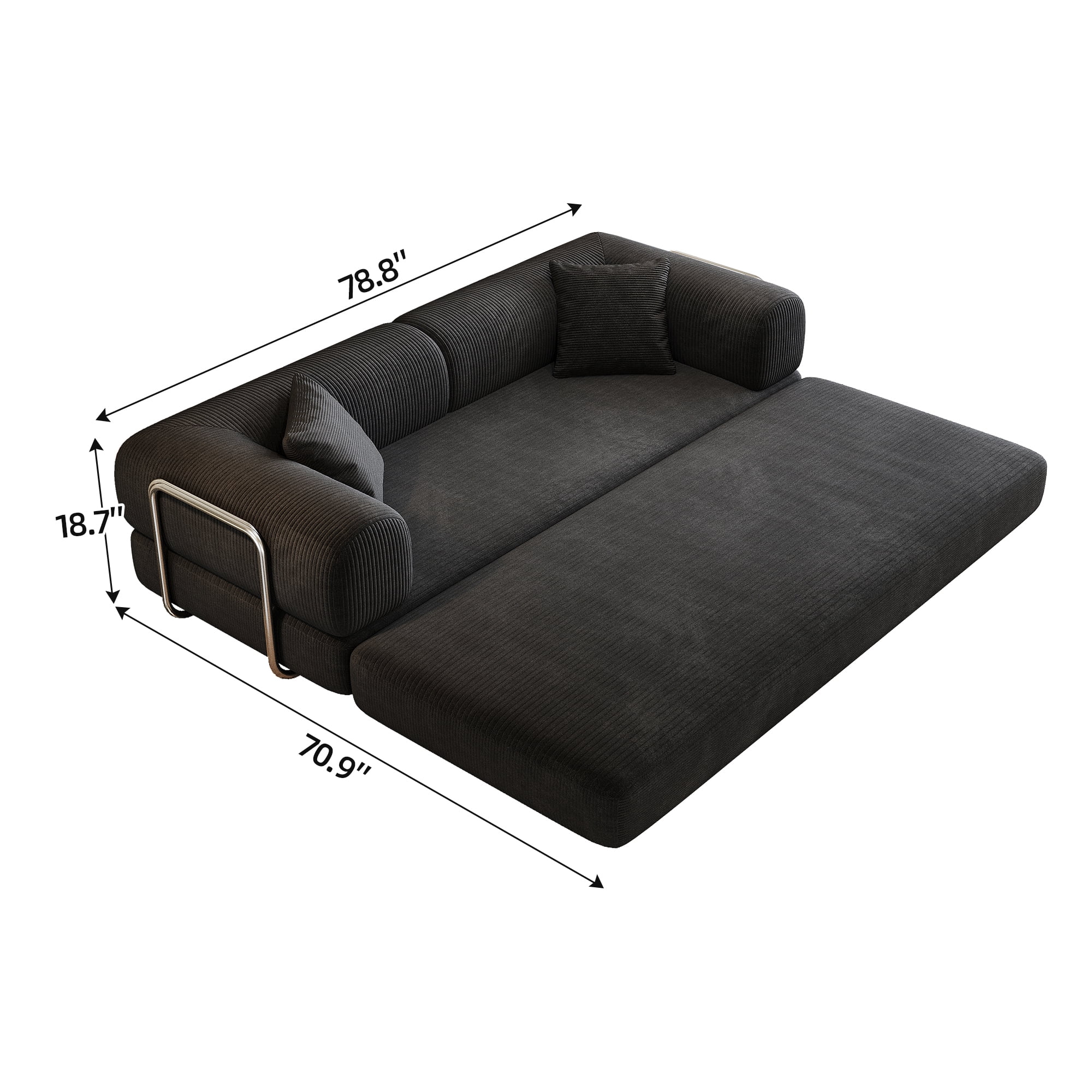 AISWORD Convertible Sleeper Sofa Bed with Cylindrical Pillow, Corduroy Folding Mattress Couch with Fixed-Shape Frame, Floor Sofa Lounge Couch, Black