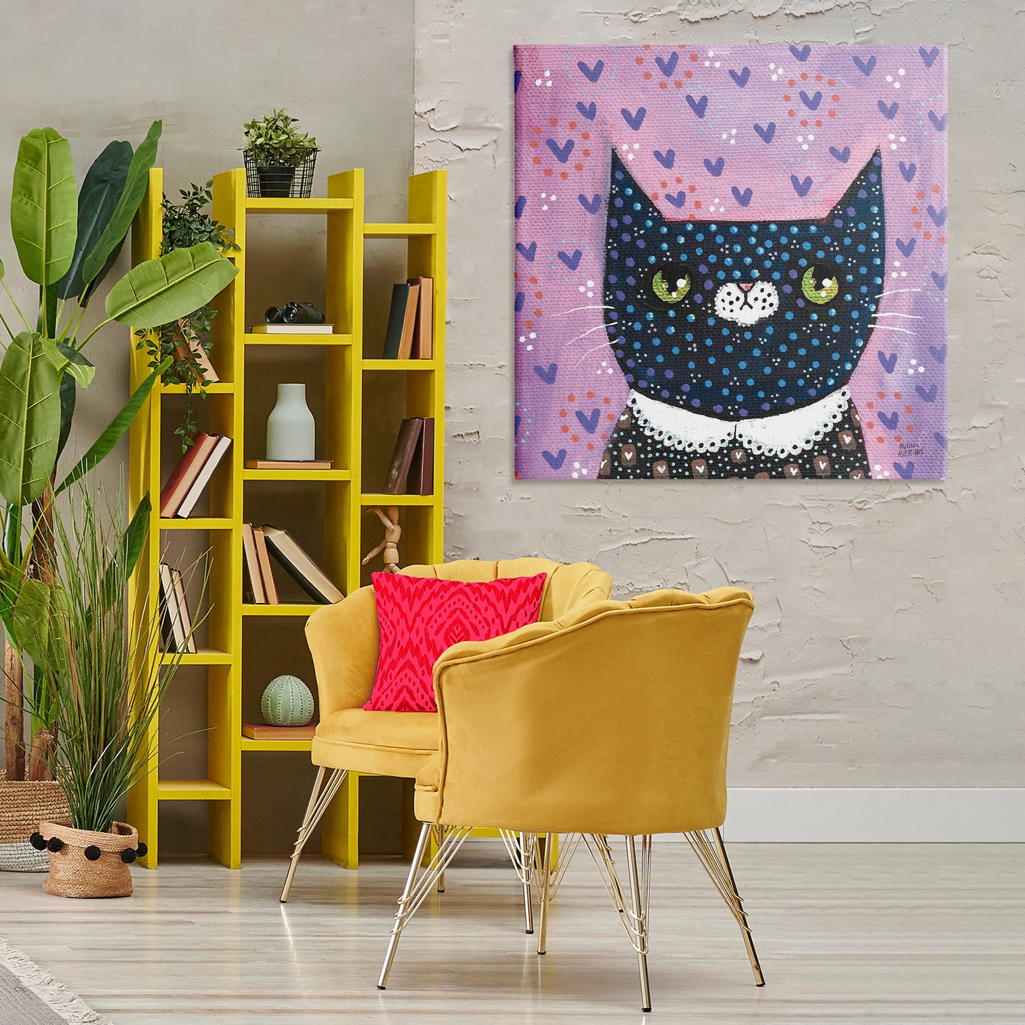 Stupell Industries Whimsical Patterned Cat Animals & Insects Painting Gallery Wrapped Canvas Art Print Wall Art, 36 x 36