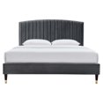 thumbnail image 5 of Platform Bed Frame, Queen Size, Charcoal Grey Gray, Velvet, Modern Contemporary, Bedroom Master Guest Suite Room, 5 of 5