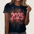 thumbnail image 2 of Camisetas Casuales de Mujer Año Nuevo Impreso Suéter de Manga Corta Cuello Redondo, Top de Moda para el Uso Diario, 2 of 4